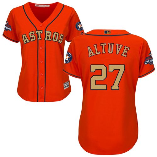 Astros #27 Jose Altuve Orange 2018 Gold Program Cool Base Women's Stitched MLB Jersey - Click Image to Close